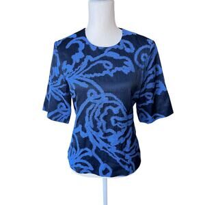 COS abstract blue jacquard top navy professional business casual